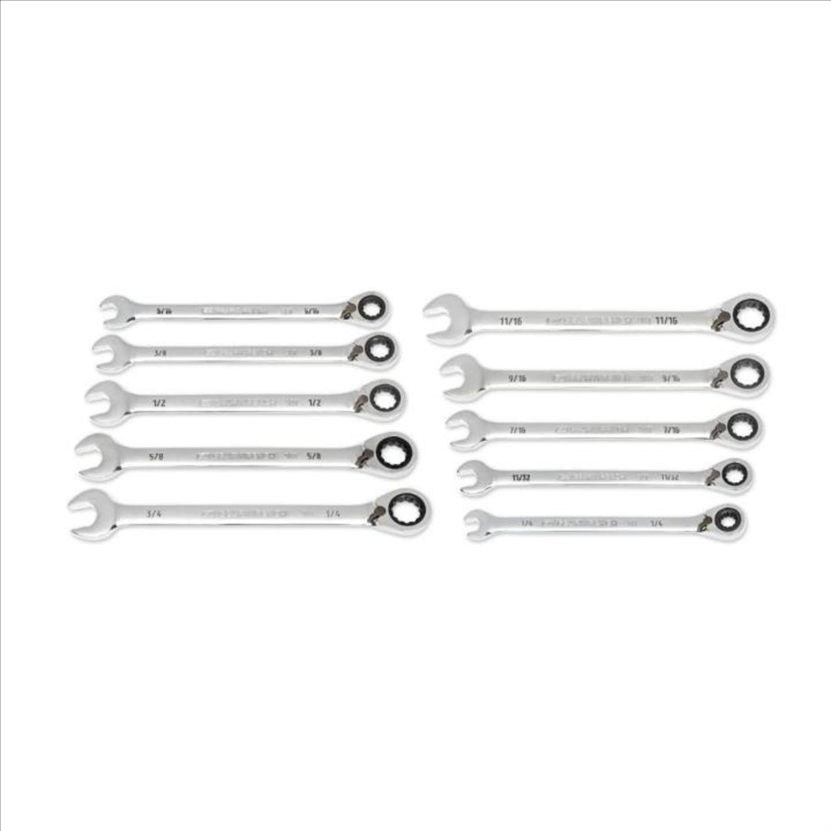 10 Pc. 90-Tooth 12 Point SAE Reversible Ratcheting Wrench Set