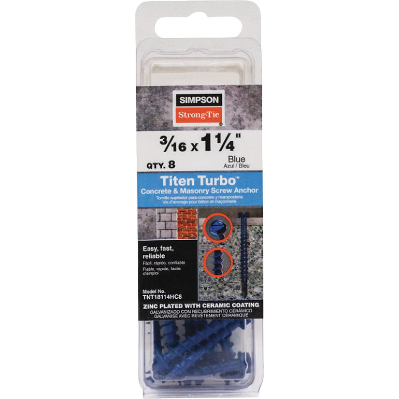 Simpson Strong-Tie Titen Turbo 3/16 In. x 1-3/4 In. Hex-Head Concrete and Masonry Screw, Blue (8-Qty)