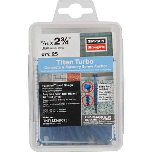 Simpson Strong-Tie Titen Turbo 3/16 in. x 2-3/4 in. Hex-Head Concrete and Masonry Screw, Blue (25-Qty)