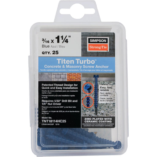 Simpson Strong-Tie Titen Turbo 3/16 in. x 1-1/4 in. Hex-Head Concrete and Masonry Screw, Blue (25-Qty)