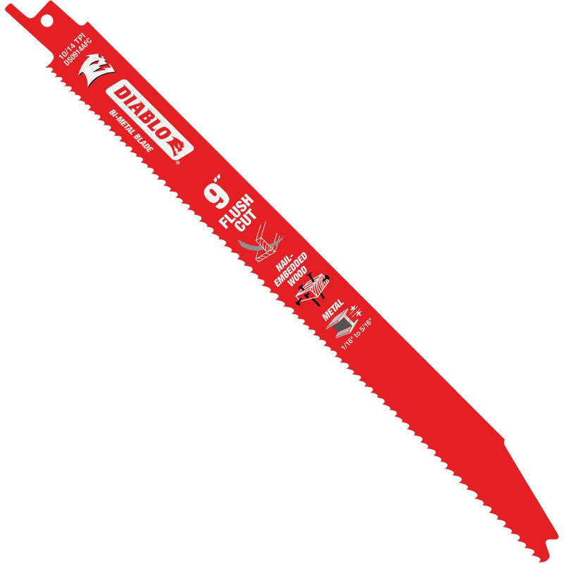 Diablo 9 In. 10/14 TPI Bi-Metal Flush Cut Reciprocating Saw Blade (5-Pack)