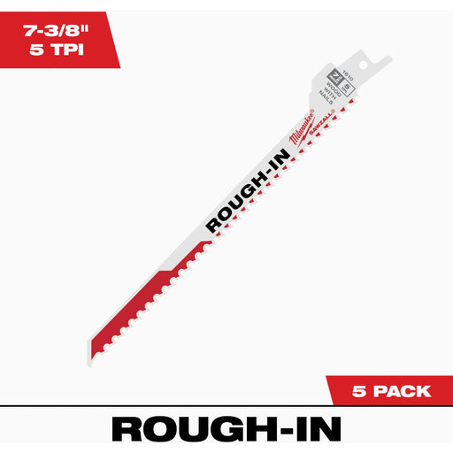Milwaukee SAWZALL 7-3/8 In. 5 TPI Rough-In Reciprocating Saw Blade (5-Pack)