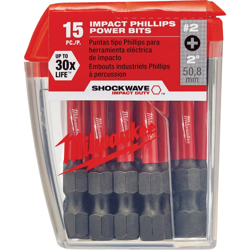 Milwaukee SHOCKWAVE #2 Phillips 2 In. Power Impact Screwdriver Bit (15-Pack)
