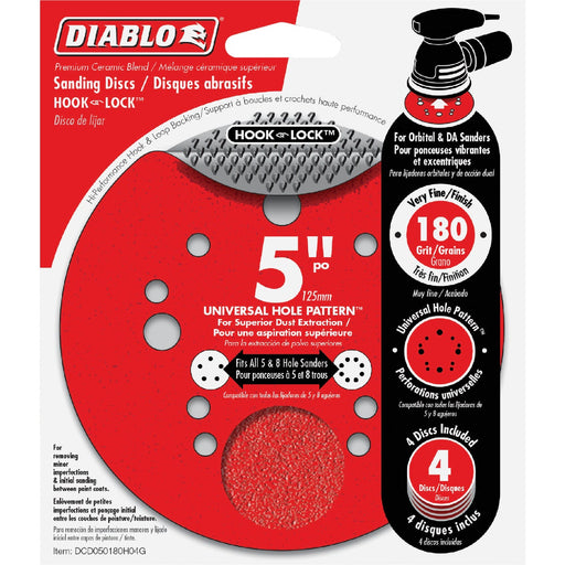 Diablo 5 In. 180-Grit Universal 5-Hole Hook and Lock Vented Sanding Disc (4-Pack)