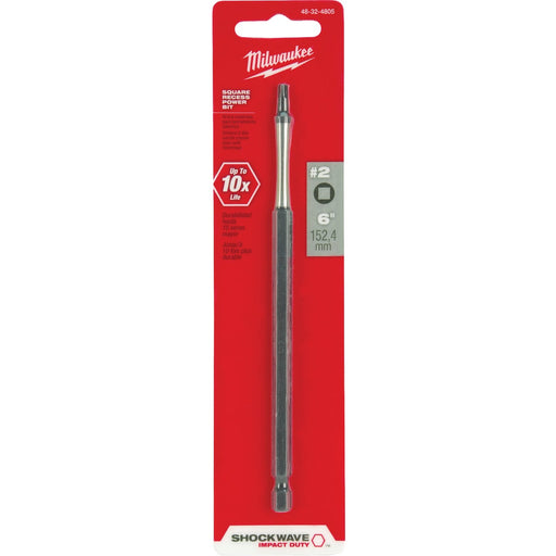 Milwaukee SHOCKWAVE #2 Square Recess 6 In. Power Impact Screwdriver Bit