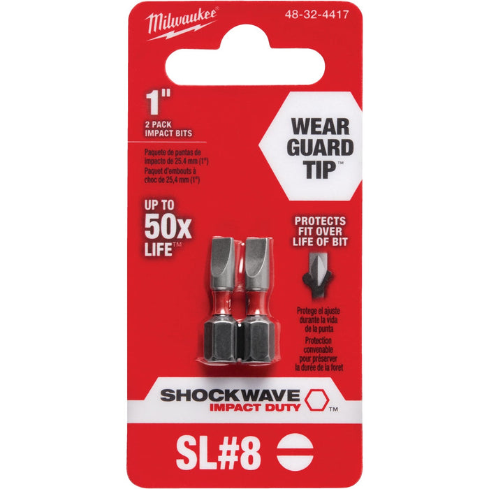 Milwaukee SHOCKWAVE #8 Slotted 1 In. Insert Impact Screwdriver Bit (2-Pack)