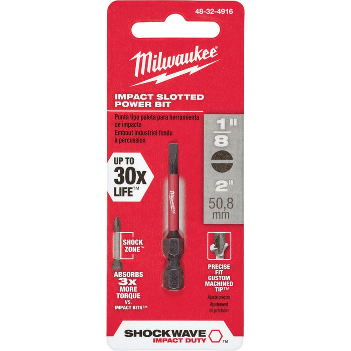 Milwaukee SHOCKWAVE 1/8 In. Slotted 2 In. Power Impact Screwdriver Bit