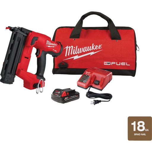 Milwaukee M18 FUEL Brushless 18-Gauge 2-1/8 In. Cordless Brad Nailer Kit with 2.0 Ah Battery & Charger
