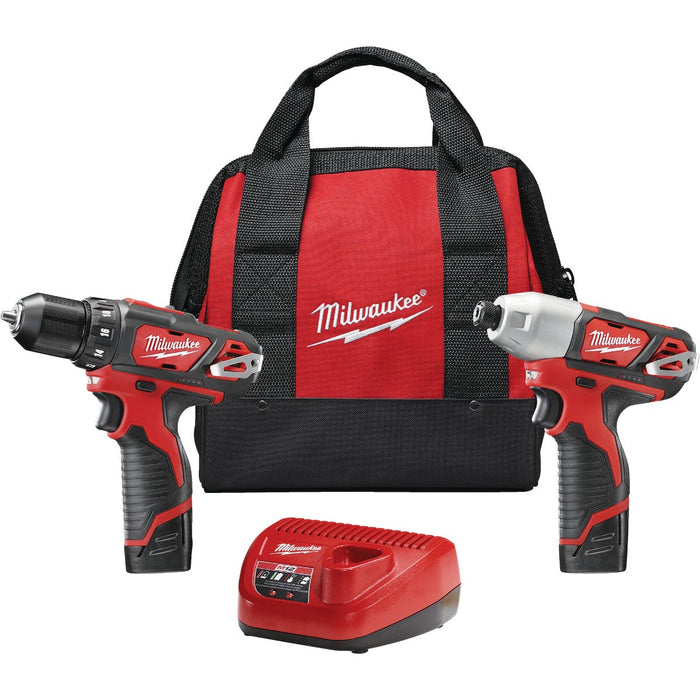 Milwaukee M12 2-Tool Cordless Drill/Driver & Impact Driver Combo Kit with (2) 1.5 Ah Batteries & Charger