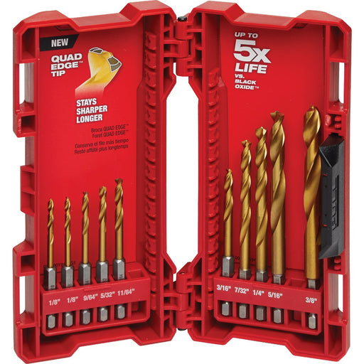 Milwaukee SHOCKWAVE 10-Piece Impact Duty Titanium Hex Shank Drill Bit Set, 1/8 In. thru 3/8 In.
