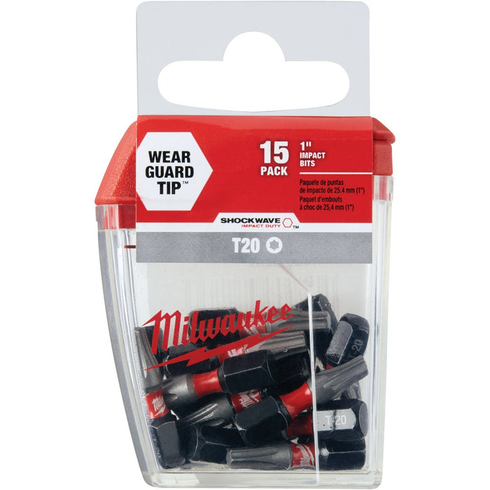 Milwaukee SHOCKWAVE T20 TORX 1 In. Insert Impact Screwdriver Bit (15-Pack)