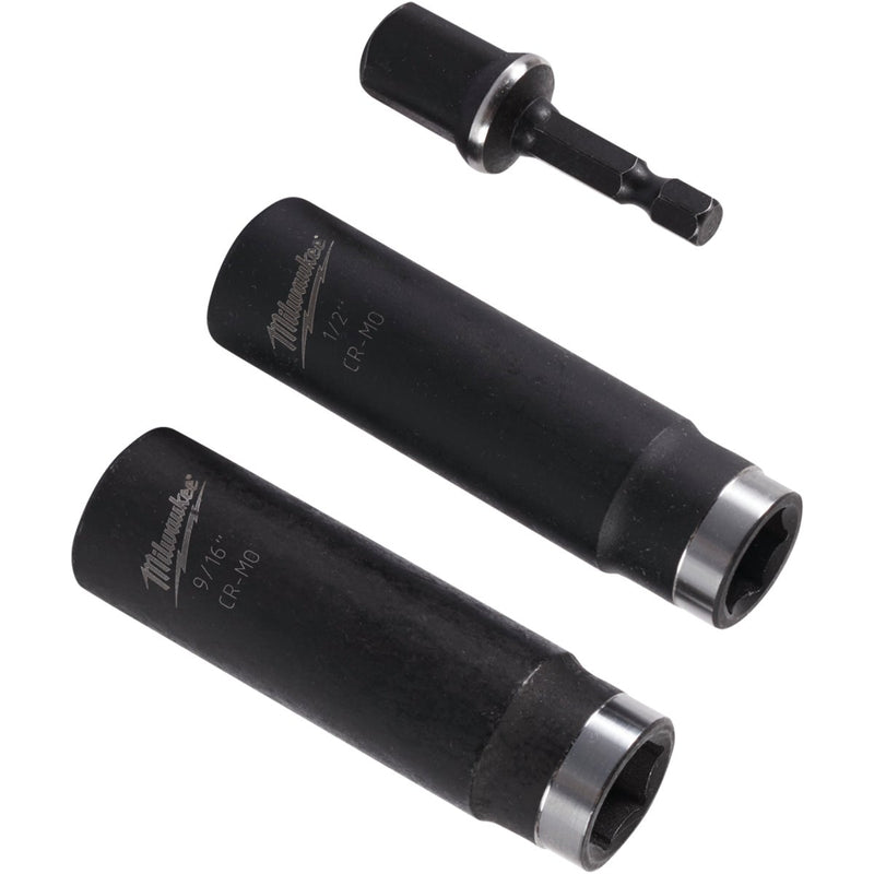 Milwaukee SHOCKWAVE Standard 1/2 In. Adapter, 1/2 In. & 9/16 In. Drive 6-Point Thin Wall Deep Impact Driver Set (3-Piece)
