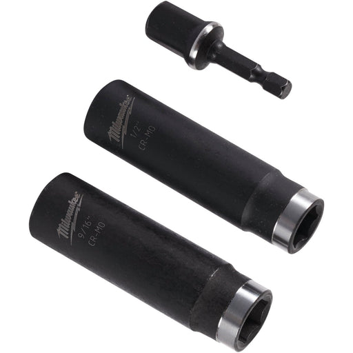Milwaukee SHOCKWAVE Standard 1/2 In. Adapter, 1/2 In. & 9/16 In. Drive 6-Point Thin Wall Deep Impact Driver Set (3-Piece)