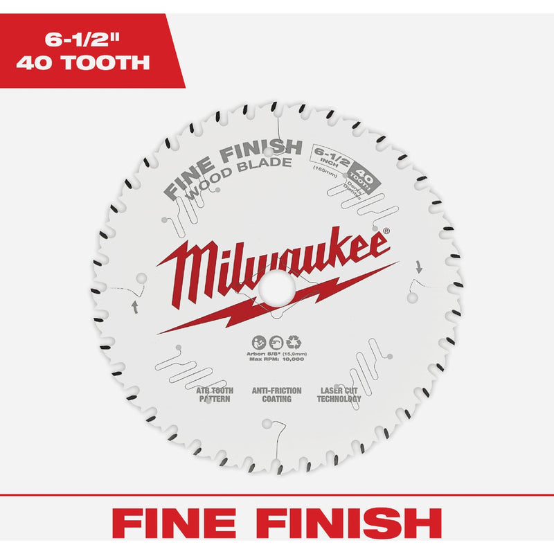 Milwaukee 6-1/2 In. 40-Tooth Fine Finish Circular Saw Blade