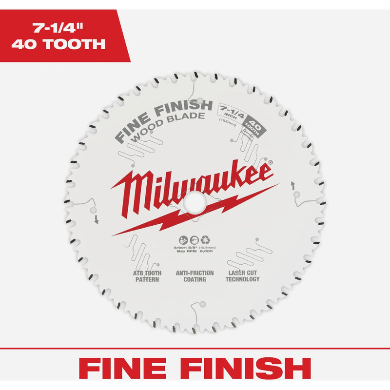 Milwaukee 7-1/4 In. 40-Tooth Fine Finish Circular Saw Blade