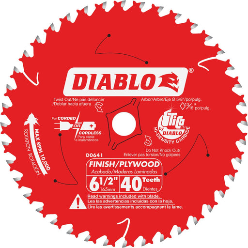Diablo 6-1/2 In. 40-Tooth Finish Trim Circular Saw Blade, Bulk