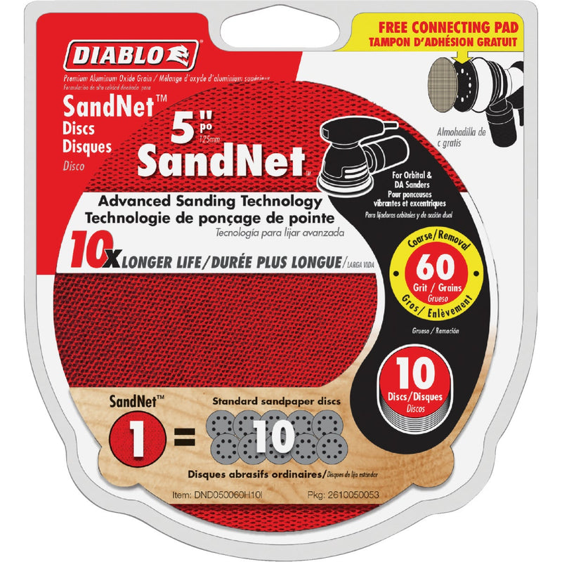Diablo SandNet 5 In. 60 Grit Sanding Disc with Connecton Pad (10-Pack)