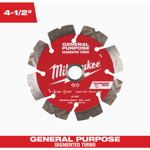 Milwaukee DIAMOND MAX 4-1/2 In. Segmented Turbo Rim General Purpose Diamond Blade