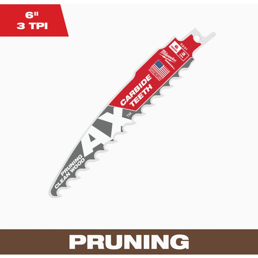Milwaukee SAWZALL AX 6 In. 3 TPI Carbide Pruning Reciprocating Saw Blade