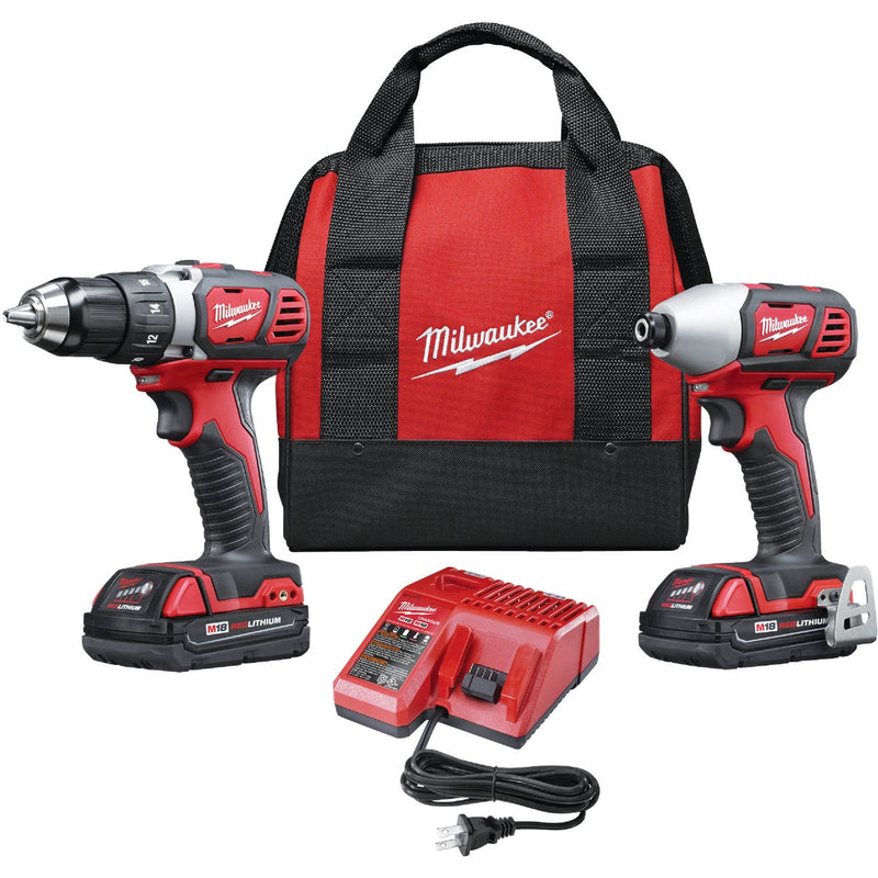 Milwaukee M18 2-Tool Cordless Compact Drill/Driver & Compact Impact Driver Combo Kit with (2) 1.5 Ah Batteries & Charger