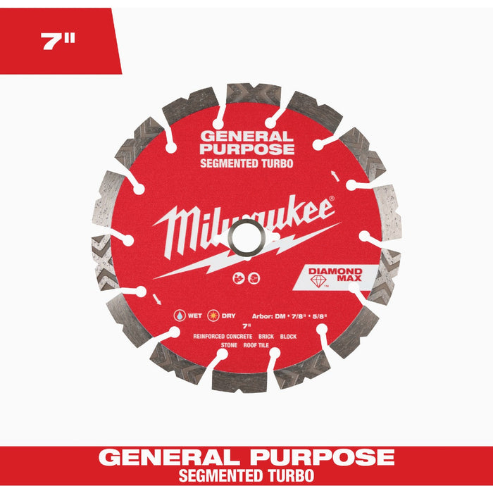 Milwaukee DIAMOND MAX 7 In. Segmented Turbo Rim General Purpose Diamond Blade