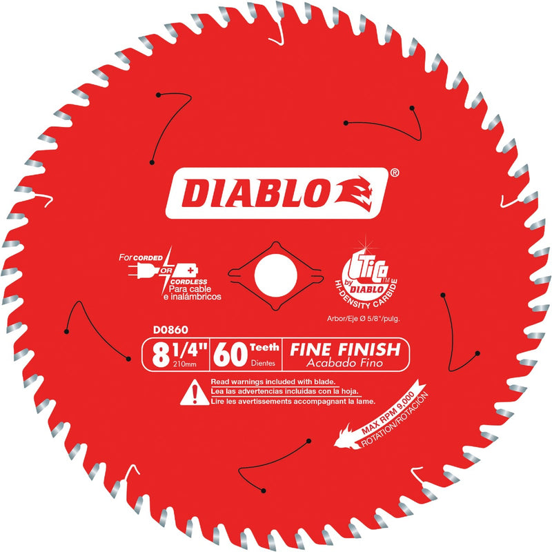Diablo 8-1/4 In. 60-Tooth Fine Finish Circular Saw Blade