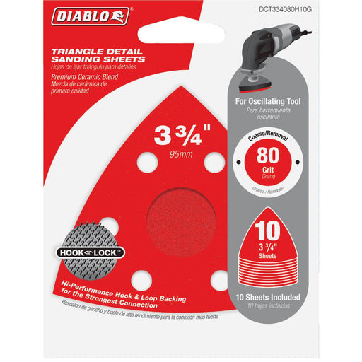 Diablo 80-Grit (Coarse) 3-3/4 In.Oscillating Detail Triangle Sanding Sheets (10-Pack)