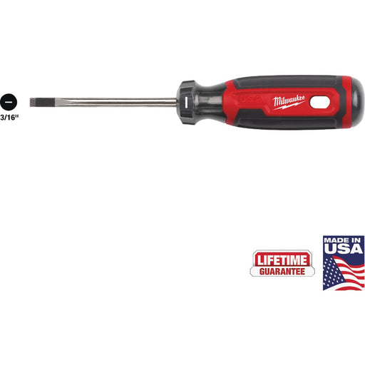 Milwaukee 3/16 In. x 3 In. Cushion Grip Cabinet Tip Slotted Screwdriver (USA)