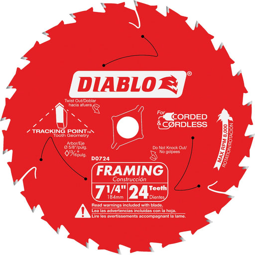 Diablo 7-1/4 In. 24-Tooth Framing Circular Saw Blade, Bulk