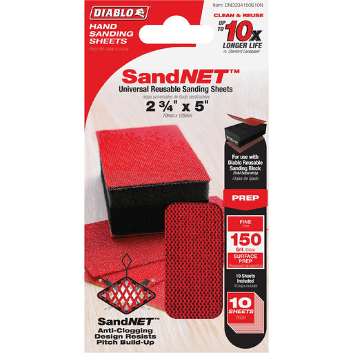 Diablo SandNET 2-3/4 In. x 5 In. 150-Grit Reusable Hand Sander Refill Sheets (10-Pack)