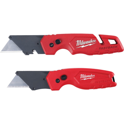 Milwaukee FASTBACK Folding Utility Knife with Storage & Compact Folding Utility Knife (2-Pack)