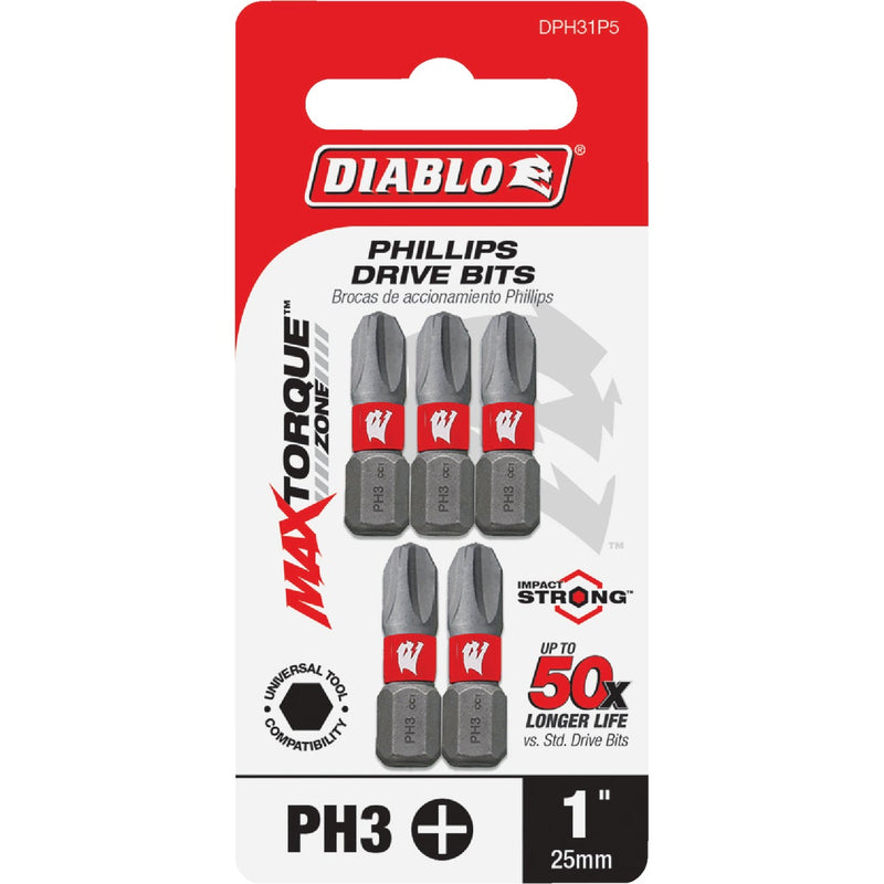 Diablo #3 Phillips 1 In. Insert Impact Screwdriver Bit (5-Pack)