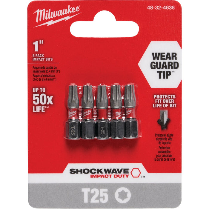 Milwaukee SHOCKWAVE T25 TORX Insert Impact Screwdriver Bit (5-Pack)