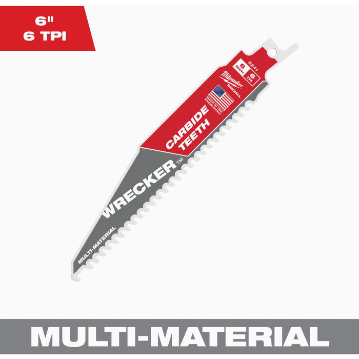 Milwaukee SAWZALL WRECKER 6 In. 6 TPI Carbide Multi-Material Reciprocating Saw Blade