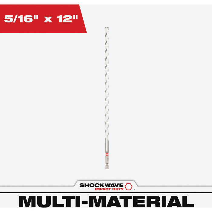 Milwaukee SHOCKWAVE 5/16 In. x 12 In. Impact Duty Carbide Multi-Material Hex Shank Drill Bit