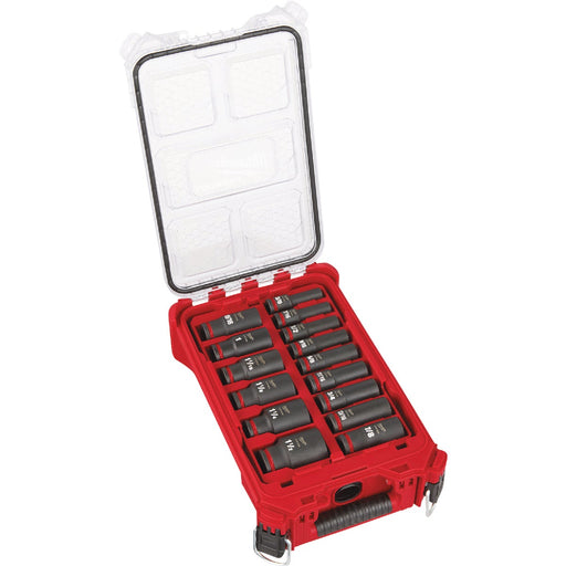 Milwaukee SHOCKWAVE Standard 1/2 In. Drive 6-Point Deep Impact Driver Set with PACKOUT Organizer (15-Piece)