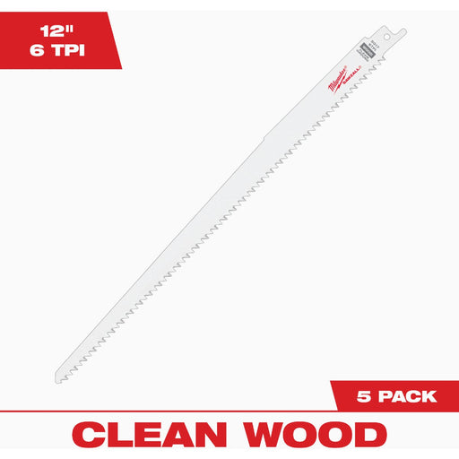 Milwaukee SAWZALL 12 In. 6 TPI Fleam Ground Reciprocating Saw Blade (5-Pack)