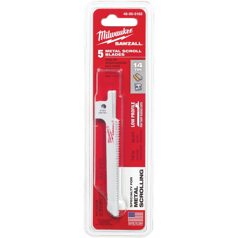 Milwaukee SAWZALL 3-5/8 In. 14 TPI Metal Scrolling Reciprocating Saw Blade (5-Pack)