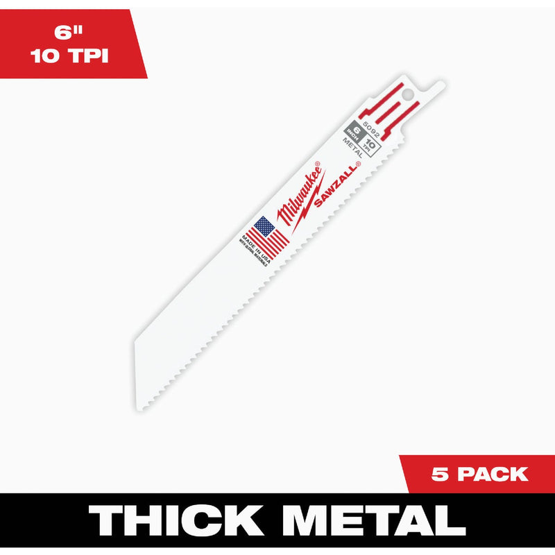 Milwaukee SAWZALL 6 In. 10 TPI Metal Reciprocating Saw Blade (5-Pack)