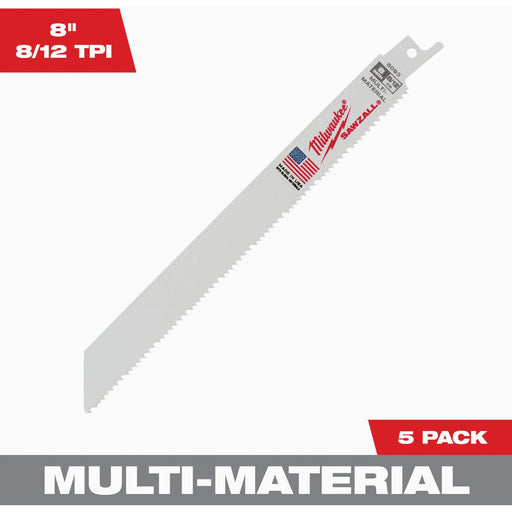 Milwaukee SAWZALL 8 In. 8/12 TPI Multi-Material Reciprocating Saw Blade (5-Pack)