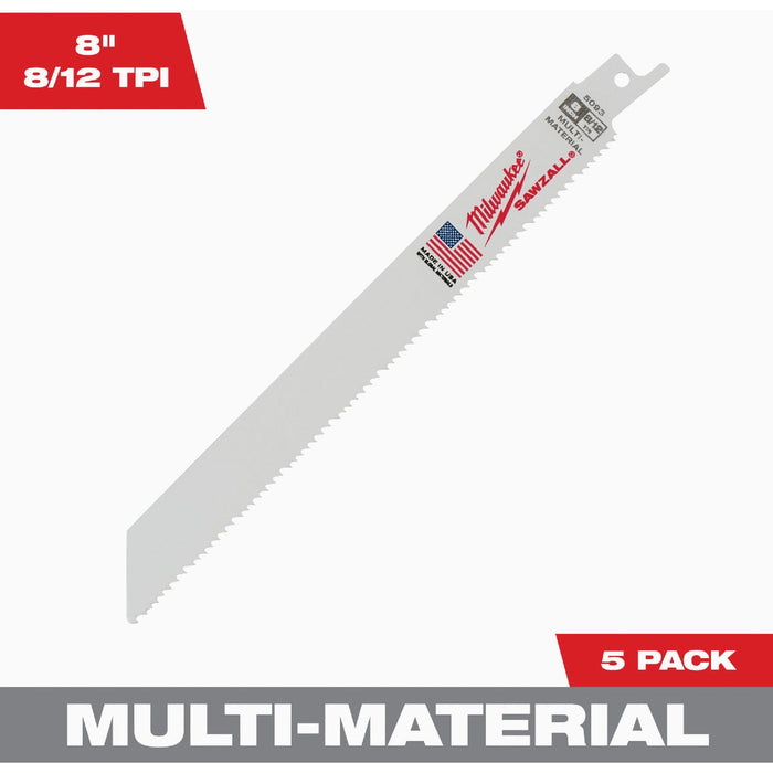 Milwaukee SAWZALL 8 In. 8/12 TPI Multi-Material Reciprocating Saw Blade (5-Pack)