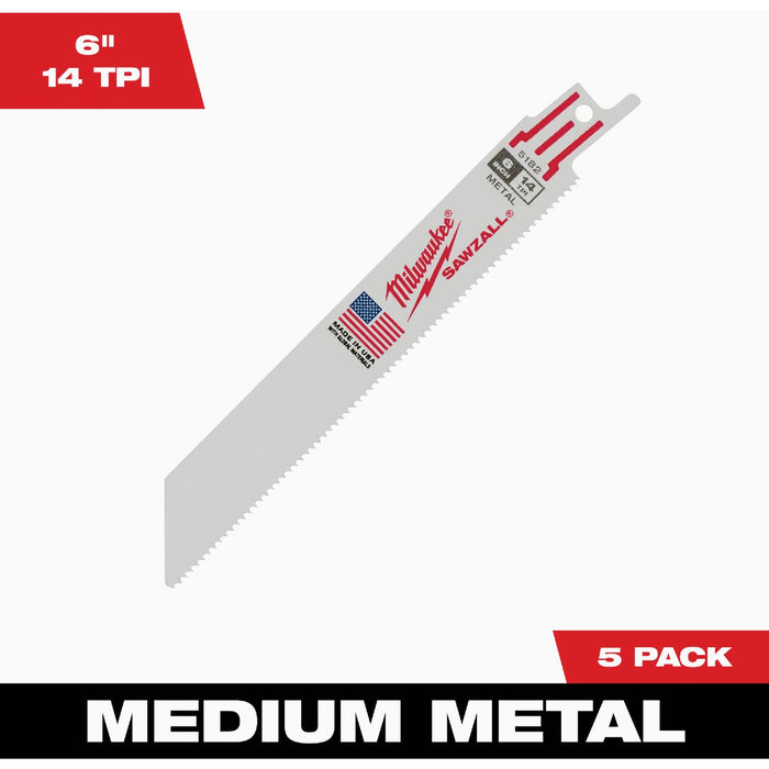 Milwaukee SAWZALL 6 In. 14 TPI Metal Reciprocating Saw Blade (5-Pack)