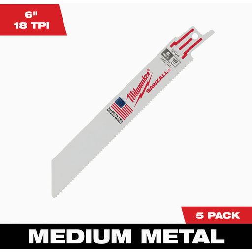Milwaukee SAWZALL 6 In. 18 TPI Metal Reciprocating Saw Blade (5-Pack)