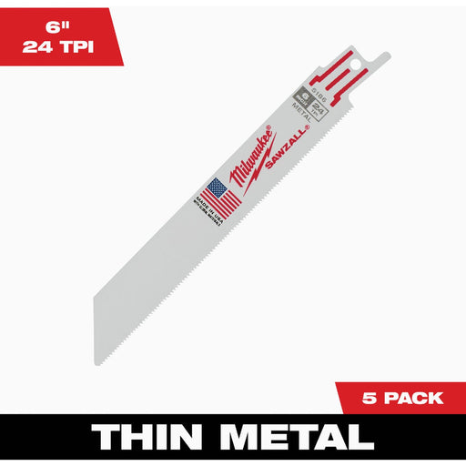 Milwaukee SAWZALL 6 In. 24 TPI Metal Reciprocating Saw Blade (5-Pack)