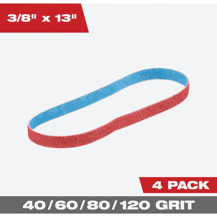 Milwaukee 3/8 In. x 13 In. 40/60/80/120 Grit Bandfile Belt Variety Pack (4-Pack)