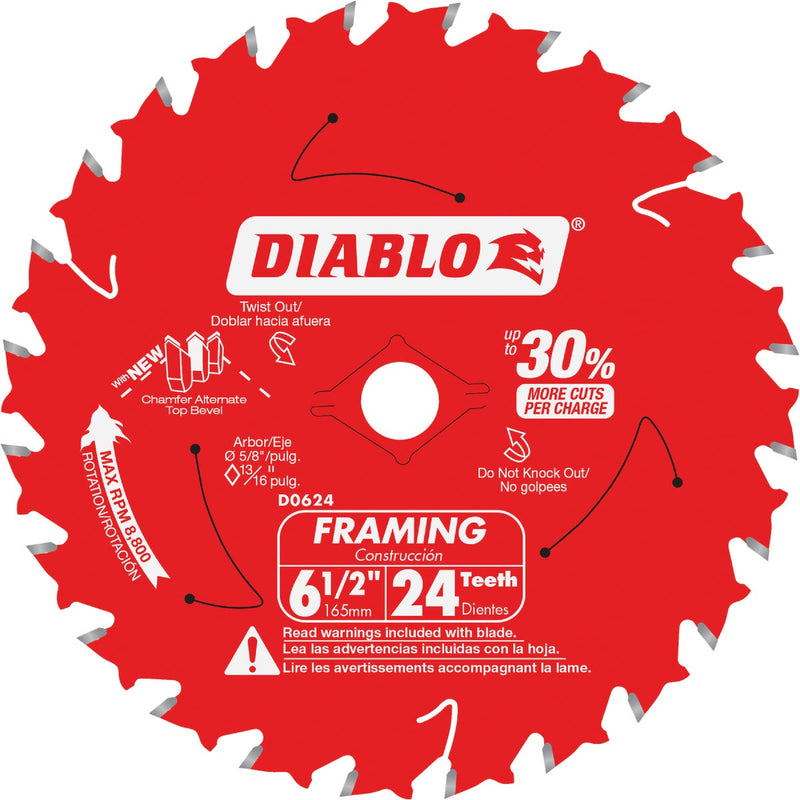 Diablo 6-1/2 In. 24-Tooth Framing Circular Saw Blade, Bulk