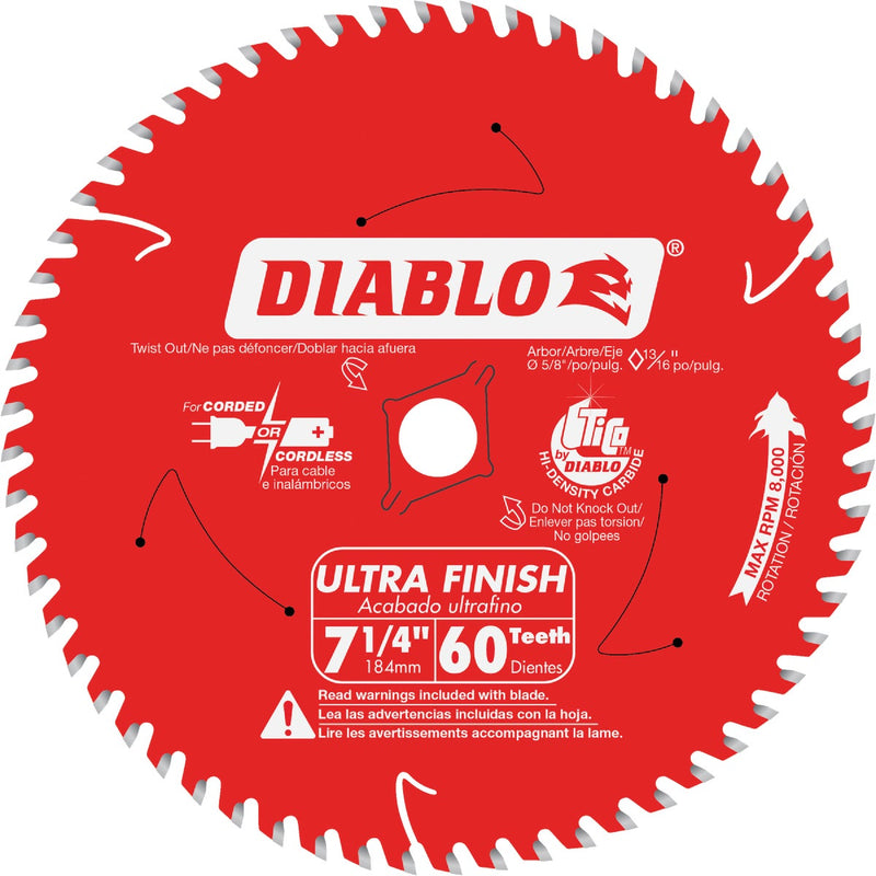 Diablo 7-1/4 In. 60-Tooth Ultra Finish Circular Saw Blade, Bulk