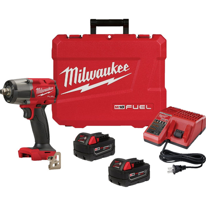 Milwaukee M18 FUEL Brushless 1/2 In. Mid-Torque Cordless Impact Wrench Kit with Friction Ring, (2) 5.0 Ah Resistant Batteries & Charger