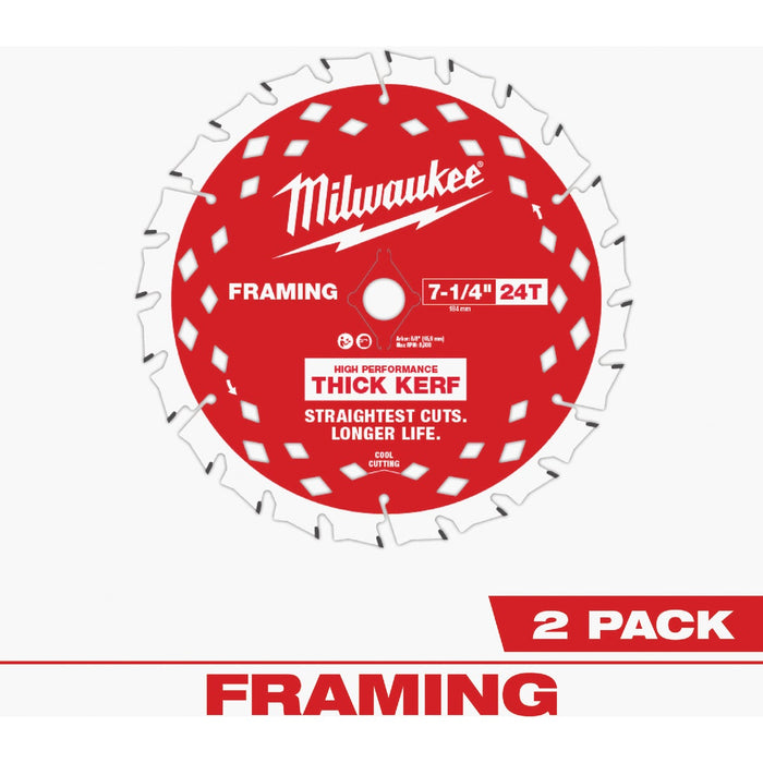 Milwaukee 7-1/4 In. 24-Tooth Thick Kerf Framing Circular Saw Blade (2-Pack)