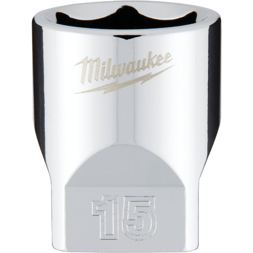 Milwaukee 1/4 In. Drive 15 mm 6-Point Shallow Metric Socket with FOUR FLAT Sides